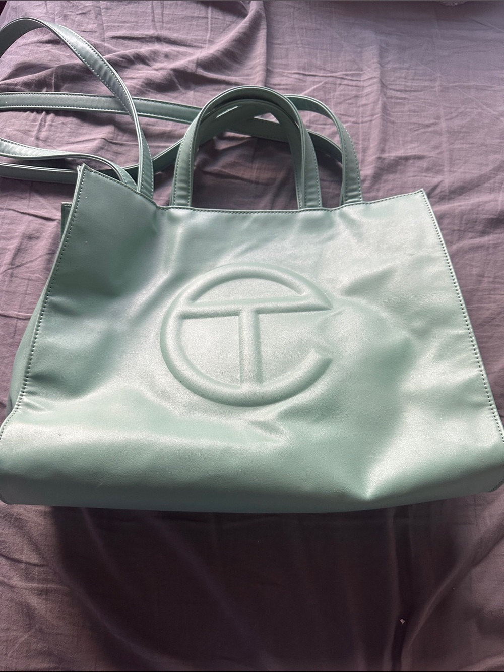 Telfar Mint Green Shopping Tote with Embossed Logo